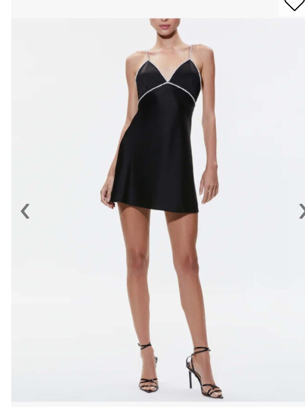 Alice + Olivia Black Satin Slip Dress with Silver Trim Size 14
